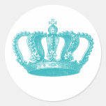 Girly Aqua Blue Vintage Crown Round Sticker