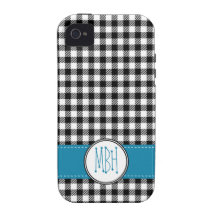 Girly AQUA Gingham Pattern with Monogram Case-Mate iPhone 4 Case