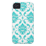 Girly Aqua Vintage Damask Pattern iPhone 4 Cases