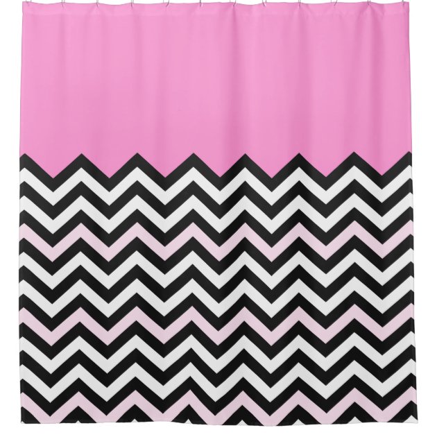 Girly Baby Pink Chevron Stylish Zigzag Pattern Shower Curtain-1