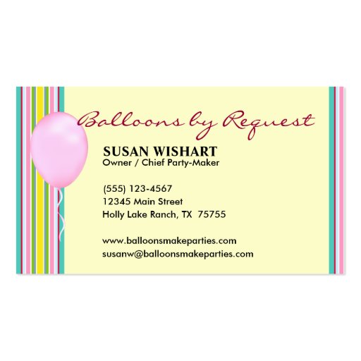 Girly Balloon Business Card (front side)