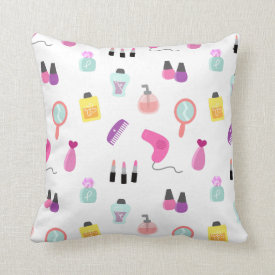 Girly Beauty and Grooming Pattern for Girls Room Pillows