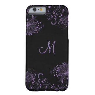 Girly Black and Purple Sketched Floral iPhone 6 ca Barely There iPhone 6 Case