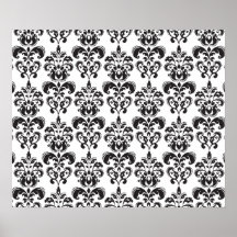 Girly Black and White Vintage Damask Pattern 2 Print