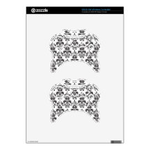Girly Black and White Vintage Damask Pattern 2 Xbox 360 Controller Decal
