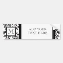 GIRLY BLACK DAMASK PATTERN 2 YOUR INITIAL BUMPER STICKER