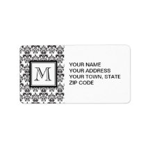 GIRLY BLACK DAMASK PATTERN 2 YOUR INITIAL CUSTOM ADDRESS LABEL
