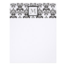 GIRLY BLACK DAMASK PATTERN 2 YOUR INITIAL LETTERHEAD