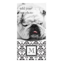 GIRLY BLACK DAMASK PATTERN 2 YOUR INITIAL PHOTO CARD TEMPLATE