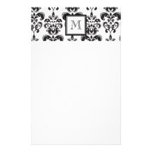 GIRLY BLACK DAMASK PATTERN 2 YOUR INITIAL STATIONERY