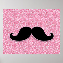 GIRLY BLACK MUSTACHE PINK GLITTER PRINTED