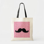 GIRLY BLACK MUSTACHE PINK GLITTER PRINTED CANVAS BAG