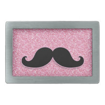GIRLY BLACK MUSTACHE PINK GLITTER PRINTED BELT BUCKLES