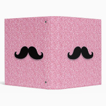 GIRLY BLACK MUSTACHE PINK GLITTER PRINTED BINDER