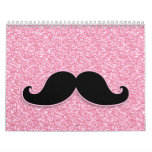 GIRLY BLACK MUSTACHE PINK GLITTER PRINTED CALENDARS
