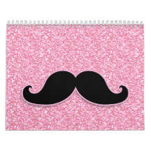 GIRLY BLACK MUSTACHE PINK GLITTER PRINTED CALENDARS