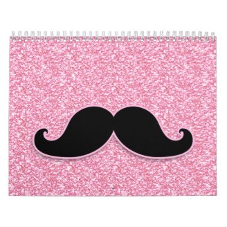 GIRLY BLACK MUSTACHE PINK GLITTER PRINTED CALENDARS