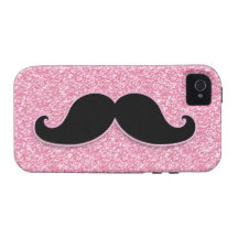 GIRLY BLACK MUSTACHE PINK GLITTER PRINTED iPhone 4/4S CASE