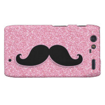 GIRLY BLACK MUSTACHE PINK GLITTER PRINTED DROID RAZR COVERS