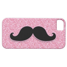 GIRLY BLACK MUSTACHE PINK GLITTER PRINTED iPhone 5 COVERS