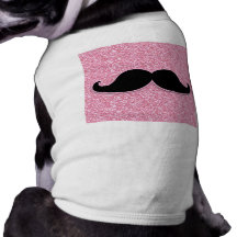 GIRLY BLACK MUSTACHE PINK GLITTER PRINTED PET T-SHIRT