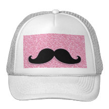 GIRLY BLACK MUSTACHE PINK GLITTER PRINTED HATS