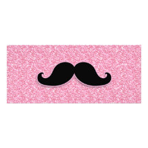 GIRLY BLACK MUSTACHE PINK GLITTER PRINTED CUSTOM ANNOUNCEMENT