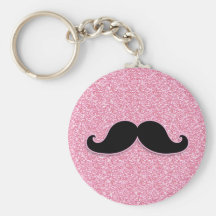 GIRLY BLACK MUSTACHE PINK GLITTER PRINTED KEY CHAIN