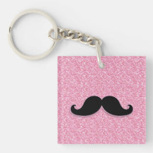 GIRLY BLACK MUSTACHE PINK GLITTER PRINTED ACRYLIC KEYCHAINS