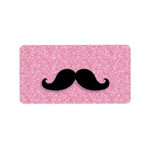GIRLY BLACK MUSTACHE PINK GLITTER PRINTED CUSTOM ADDRESS LABEL