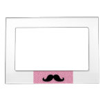 GIRLY BLACK MUSTACHE PINK GLITTER PRINTED FRAME MAGNET