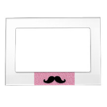 GIRLY BLACK MUSTACHE PINK GLITTER PRINTED FRAME MAGNET