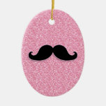 GIRLY BLACK MUSTACHE PINK GLITTER PRINTED CHRISTMAS ORNAMENT