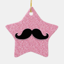 GIRLY BLACK MUSTACHE PINK GLITTER PRINTED CHRISTMAS ORNAMENTS
