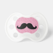 GIRLY BLACK MUSTACHE PINK GLITTER PRINTED PACIFIER