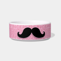 GIRLY BLACK MUSTACHE PINK GLITTER PRINTED PET WATER BOWLS