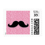 GIRLY BLACK MUSTACHE PINK GLITTER PRINTED POSTAGE STAMP