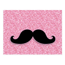 GIRLY BLACK MUSTACHE PINK GLITTER PRINTED POST CARDS