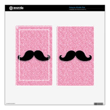 GIRLY BLACK MUSTACHE PINK GLITTER PRINTED KINDLE FIRE DECAL