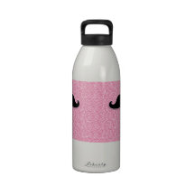GIRLY BLACK MUSTACHE PINK GLITTER PRINTED DRINKING BOTTLES