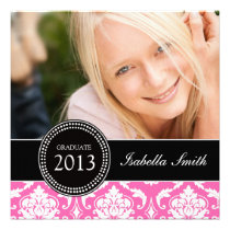 GIRLY BLACK PINK DAMASK GRADUATE PARTY invitations