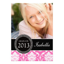 GIRLY BLACK PINK DAMASK GRADUATE PARTY invitations