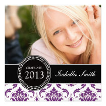 GIRLY BLACK PURPLE DAMASK GRADUATE PARTY invitations