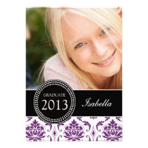 GIRLY BLACK PURPLE DAMASK GRADUATE PARTY invitations