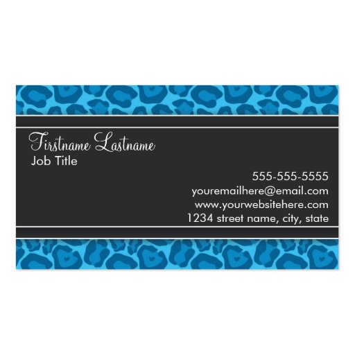 Girly Blue Leopard Salon Business Cards (back side)
