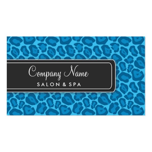 Girly Blue Leopard Salon Business Cards (front side)