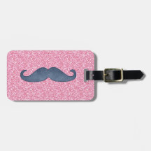 GIRLY BLUE MUSTACHE PINK GLITTER PHOTO BAG TAGS