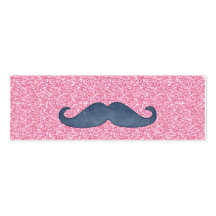 GIRLY BLUE MUSTACHE PINK GLITTER PHOTO BUSINESS CARD