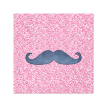 GIRLY BLUE MUSTACHE PINK GLITTER PHOTO GALLERY WRAPPED CANVAS