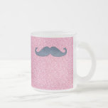 GIRLY BLUE MUSTACHE PINK GLITTER PHOTO COFFEE MUG